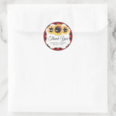 Red Buffalo Plaid Zonnebloem bruiloft Dank u Ronde Sticker (Tas)