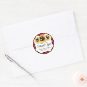 Red Buffalo Plaid Zonnebloem bruiloft Dank u Ronde Sticker (Envelop)