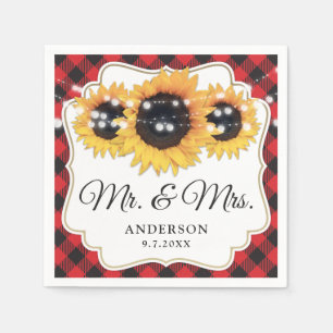Red Buffalo Plaid Zonnebloem Mr & Mrs Wedding Servet