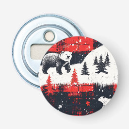 Red Buffalo Plaids Polar Beer Button Flesopener