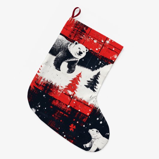 Red Buffalo Plaids Polar Beer Grote Kerstsok (Voorkant (Hangend))
