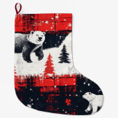 Red Buffalo Plaids Polar Beer Grote Kerstsok (Voorkant)