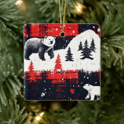 Red Buffalo Plaids Polar Beer Keramisch Ornament (Boom)