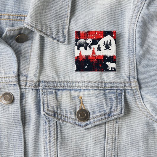 Red Buffalo Plaids Polar Beer Vierkante Button 5,1 Cm (In situ)