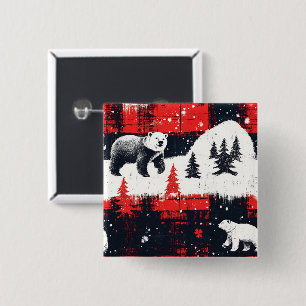 Red Buffalo Plaids Polar Beer Vierkante Button 5,1 Cm