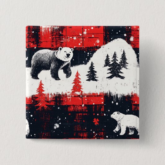 Red Buffalo Plaids Polar Beer Vierkante Button 5,1 Cm (Voorkant)