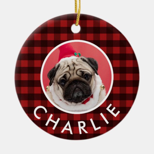 Red Buffalo Play Dog Foto Keramisch Ornament (Voorkant)