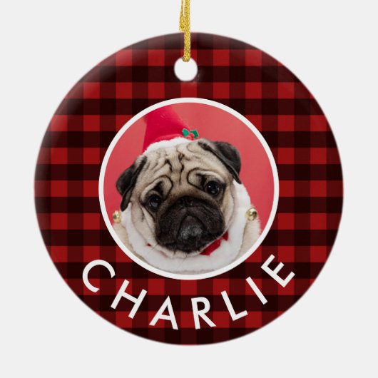 Red Buffalo Play Dog Foto Keramisch Ornament (Achterkant)