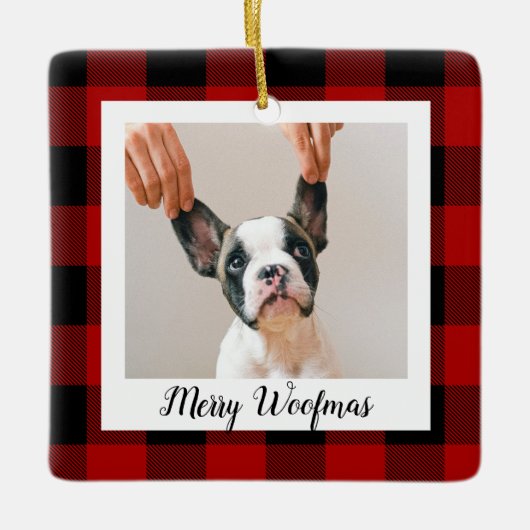 Red Buffalo Play Dog Foto | Merry Woofmas Keramisch Ornament (Voorkant)