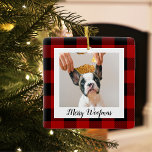 Red Buffalo Play Dog Foto | Merry Woofmas Keramisch Ornament<br><div class="desc">Red Buffalo Play Dog Foto | Merry Woofmas</div>