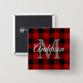 Red Buffalo Play | Persoonlijk Initiaal | Cadeau Vierkante Button 5,1 Cm (Voorkant /achterkant)