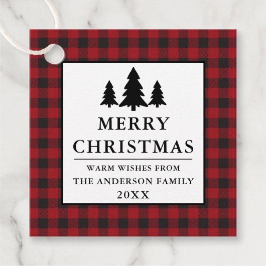 Red Buffalo Play Pines Merry kerst Bedankjes Labels (Voorkant)