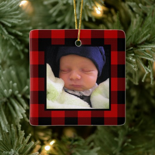 Red Buffalo Pset 1e kerstfoto Baby Keramisch Ornament (Boom)