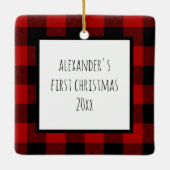 Red Buffalo Pset 1e kerstfoto Baby Keramisch Ornament (Achterkant)