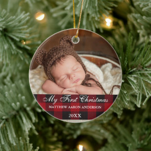 Red Buffalo Pset Baby, eerste kerstkerst Keramisch Ornament