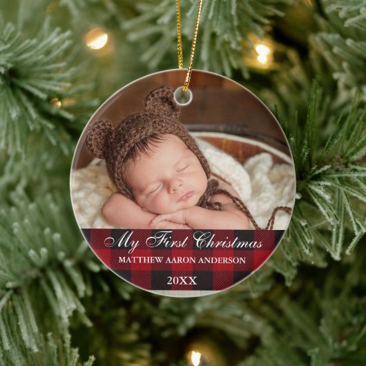 Red Buffalo Pset Baby, eerste kerstkerst Keramisch Ornament (Boom)