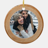 Red Buffalo Pset Bow Monogram & Fotohout Slice Keramisch Ornament (Achterkant)