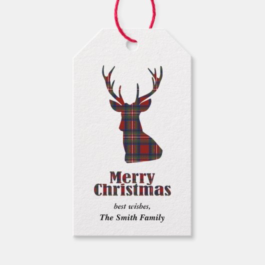 Red Buffalo Pset Deer Merry kerst Cadeaulabel (Voorkant)