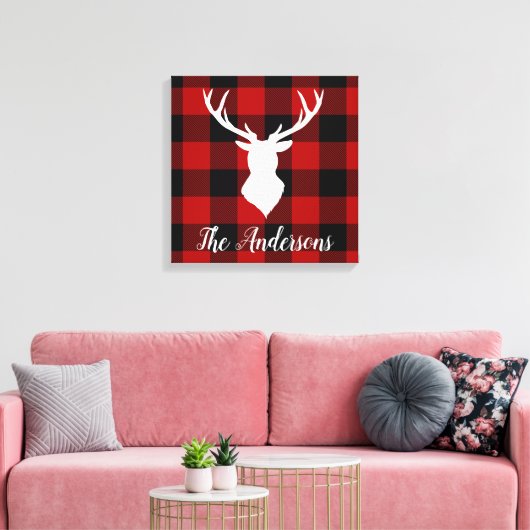 Red Buffalo Pset & Deer | Persoonlijke naam Cadeau Canvas Afdruk (Insitu (Woonkamer))