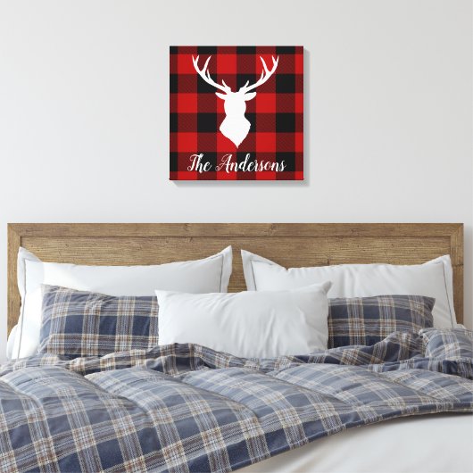 Red Buffalo Pset & Deer | Persoonlijke naam Cadeau Canvas Afdruk (Insitu (Slaapkamer))