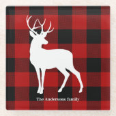 Red Buffalo Pset & Deer | Persoonlijke naam Cadeau Glazen Onderzetter (Voorkant)