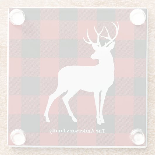 Red Buffalo Pset & Deer | Persoonlijke naam Cadeau Glazen Onderzetter (Achterkant)