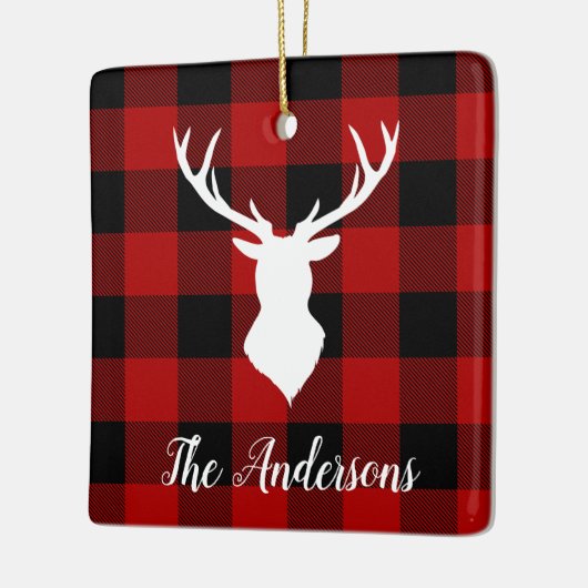Red Buffalo Pset & Deer | Persoonlijke naam Cadeau Keramisch Ornament (Links)