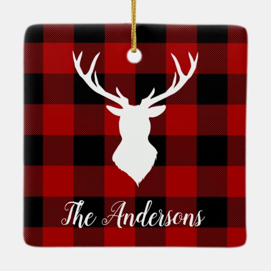 Red Buffalo Pset & Deer | Persoonlijke naam Cadeau Keramisch Ornament (Achterkant)