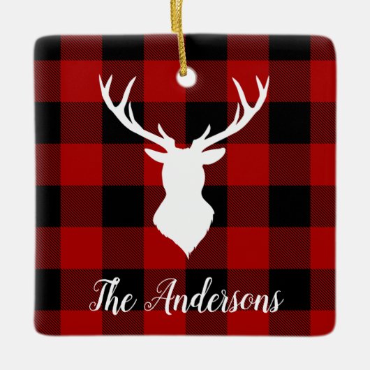 Red Buffalo Pset & Deer | Persoonlijke naam Cadeau Keramisch Ornament (Voorkant)
