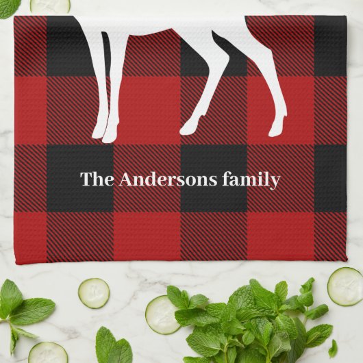 Red Buffalo Pset & Deer | Persoonlijke naam Cadeau Theedoek (Gevouwen)