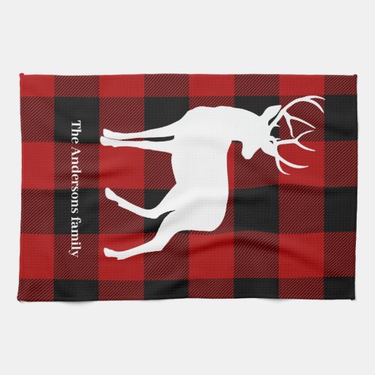 Red Buffalo Pset & Deer | Persoonlijke naam Cadeau Theedoek (Horizontaal)