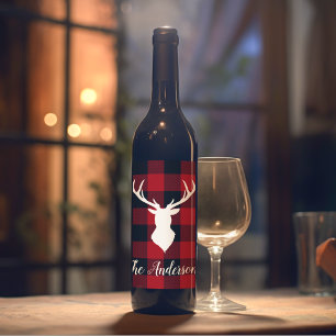 Red Buffalo Pset & Deer Persoonlijke naam Cadeau Wijn Etiket
