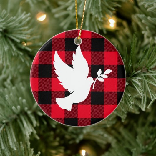 Red Buffalo Pset en White Peace Dove Keramisch Ornament (Boom)