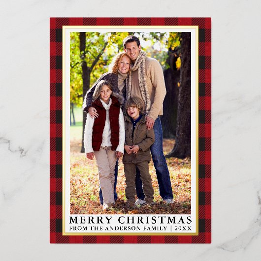 Red Buffalo Pset-foto Merry kerstGold Folie Feestdagenkaart (Voorkant)