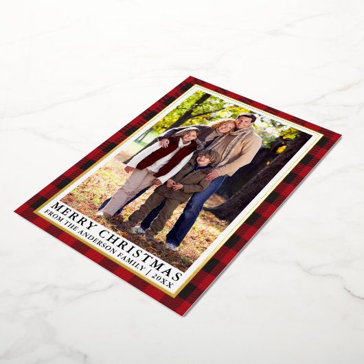 Red Buffalo Pset-foto Merry kerstGold Folie Feestdagenkaart (Gedraaid)