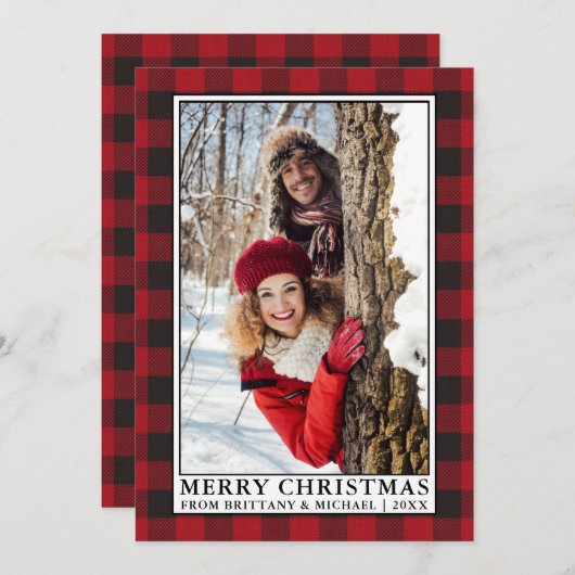 Red Buffalo Pset-framed Couple met kerstmis Feestdagenkaart (Voorkant / Achterkant)