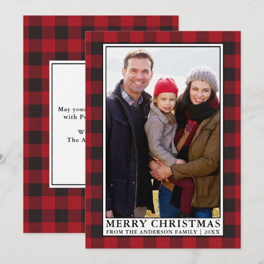 Red Buffalo Pset Framed Familie met Kerstmis Feestdagenkaart (Voorkant / Achterkant)