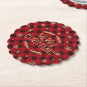 Red Buffalo Pset Gold Snowflake Merry kerst Kartonnen Onderzetters (Gekanteld)