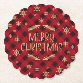 Red Buffalo Pset Gold Snowflake Merry kerst Kartonnen Onderzetters