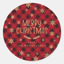 Red Buffalo Pset Gold Snowflake Merry kerst Ronde Sticker