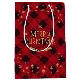 Red Buffalo Pset Gold Snowflakes Merry kerst Medium Cadeauzakje