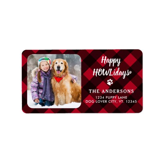 Red Buffalo Pset Happy HOWLidays Aangepaste foto Etiket (Voorkant)