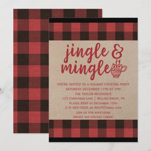 Red Buffalo Pset Jingle en Mingle Cocktail Party Kaart (Voorkant / Achterkant)