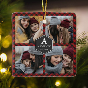 Red Buffalo Pset Lumberjack Family Photo Collage Keramisch Ornament