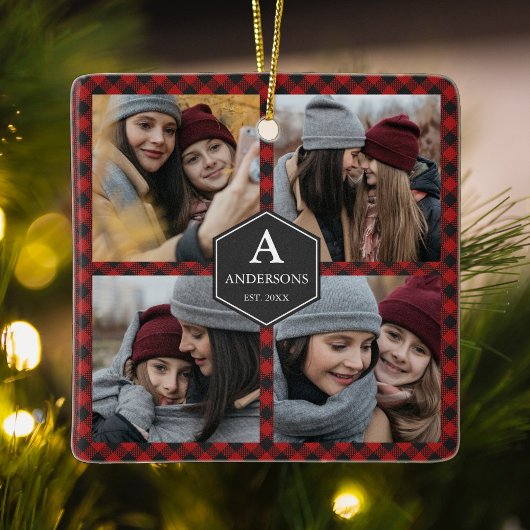 Red Buffalo Pset Lumberjack Family Photo Collage Keramisch Ornament