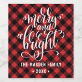 Red Buffalo Pset Merry en Bright Kerstmis Wijn Etiket (Enkel label)