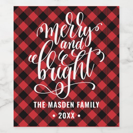 Red Buffalo Pset Merry en Bright Kerstmis Wijn Etiket (Enkel label)