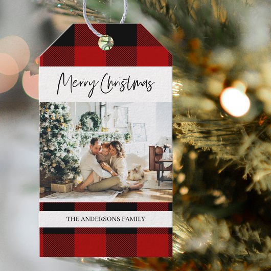 Red Buffalo Pset & Merry Kerstmis met Photo Gif Cadeaulabel