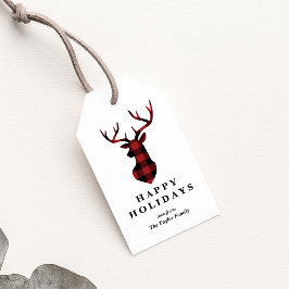 Red Buffalo Pset met kerstmis Deer Silhouette Cadeaulabel