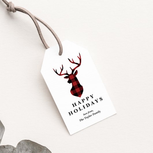 Red Buffalo Pset met kerstmis Deer Silhouette Cadeaulabel